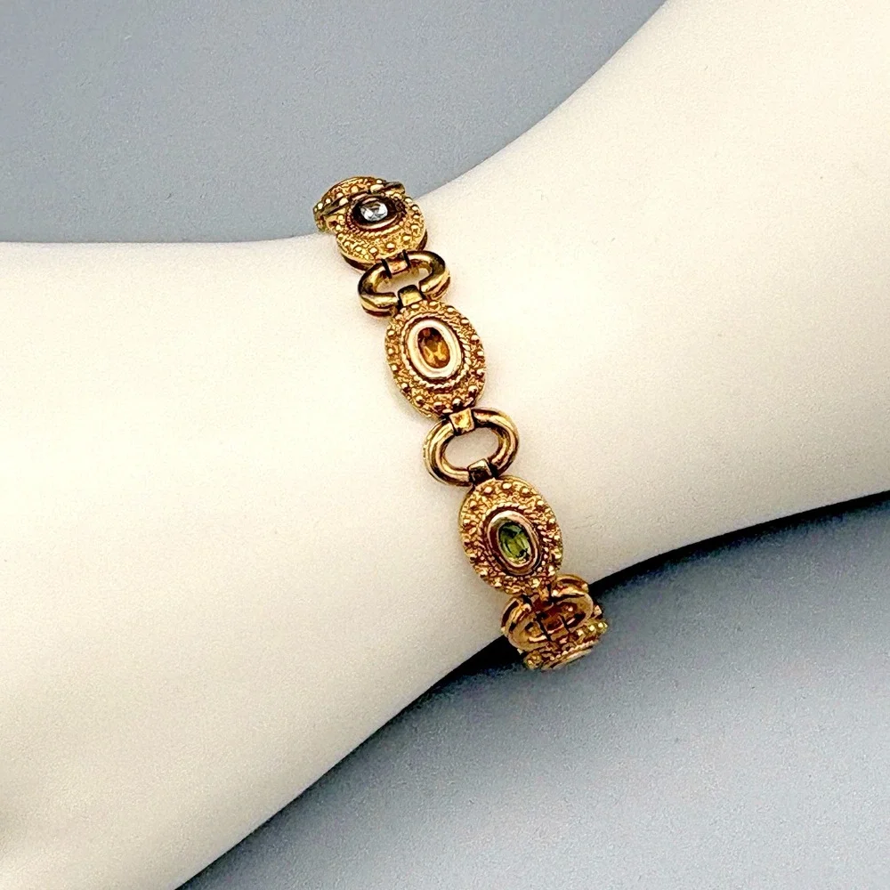 Ross Simons 18k Gold Plated Sterling Silver Bracelet Gemstone Etruscan Revival 7